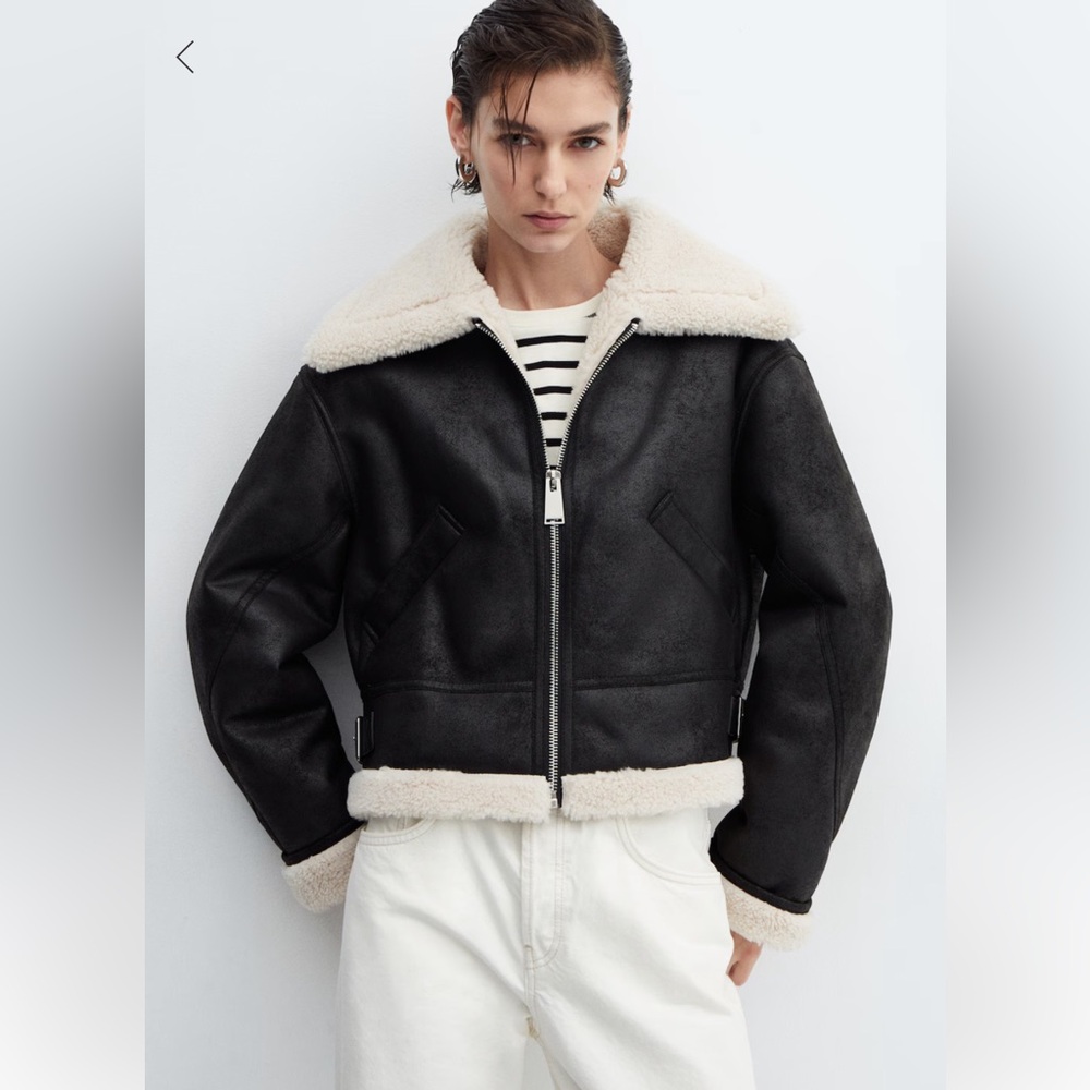 MANGO Shearling Effect Lined Short Jacket Size Sm… - image 5